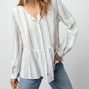 Rails Celeste Chalet Striped Long Sleeve Button Down Peplum Top (M)